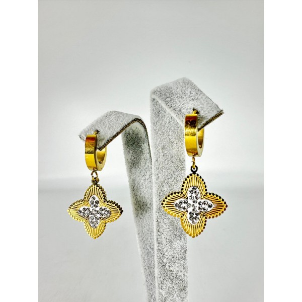 Gold Taşlı Yıldız Detaylı Küpe